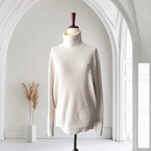 Vintage Tommy Hilfiger Cream Waffle Knit Classic Turtleneck. 100% Cotton.
